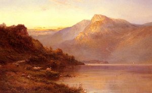 Sunset on the Loch Oil painting by Alfred De Breanski Snr