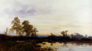 Sunset over a Farmyard Oil painting by Alfred De Breanski Snr