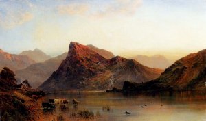 The Glydwr Mountains, Snowdon Valley, Wales Oil painting by Alfred De Breanski Snr