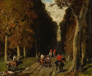 Chasse Dans L'allee Vers La Croix by Alfred De Dreux Oil Painting
