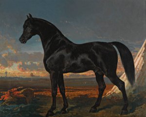 Cheval Noir Au Palmier by Alfred De Dreux Oil Painting
