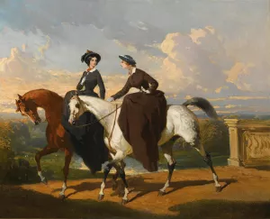 Deux Amazones Au Cheval by Alfred De Dreux Oil Painting