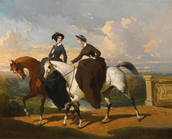 Deux Amazones Au Cheval by Alfred De Dreux - Hand-Painted Oil Painting Reproduction