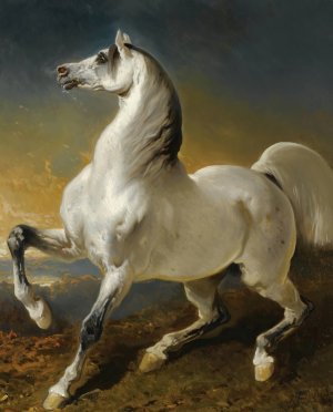 Etalon Gris Effraye Par L'orage by Alfred De Dreux Oil Painting