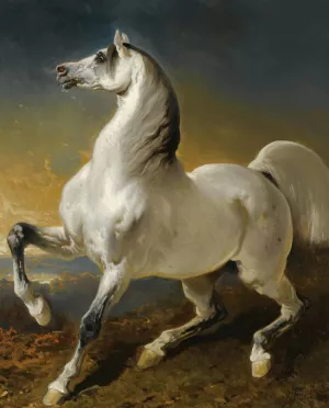 Etalon Gris Effraye Par L'orage by Alfred De Dreux Oil Painting