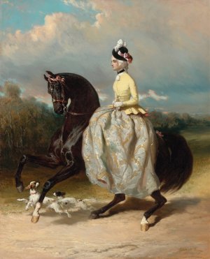 Femme En Costume Marie Antoinette Sur Un Cheval Caracolant by Alfred De Dreux Oil Painting