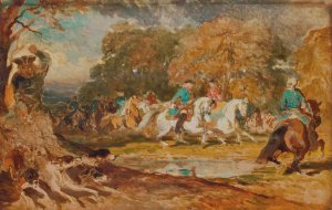 La chasse sous Louis XV by Alfred De Dreux Oil Painting