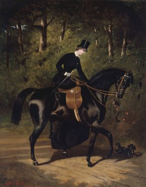 L'ecuyere Kippler sur sa jument noire by Alfred De Dreux Oil Painting