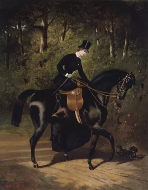 L'ecuyere Kippler sur sa jument noire by Alfred De Dreux Oil Painting