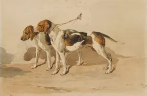 Two Beagles by Alfred De Dreux Oil Painting