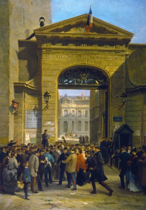 Lecture d'une depeche a la Mairie du IXeme arrondissement, 6, rue Drouot by Alfred Decaen Oil Painting