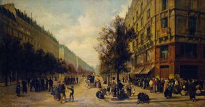 Queue a la porte d'une epicerie by Alfred Decaen Oil Painting