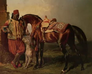African Groom Holding by Alfred Dedreux Oil Painting