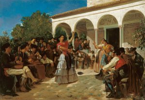 A Gypsy Dance in the Gardens of the Alcazar, in front of Charles V Pavilion by Alfred Dehodencq Oil Painting