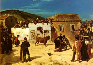 Combat De Novillos by Alfred Dehodencq Oil Painting