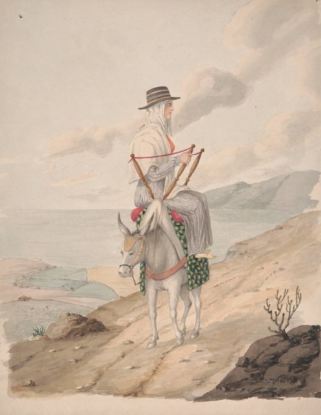 Barandilles, a woman on a donkey  by Alfred Diston - Hand-Painted Oil Painting Reproduction