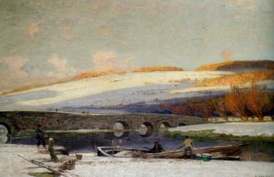 Amberly Bridge by Alfred East Oil Painting