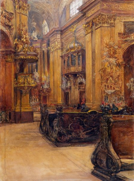 Das Innere der Peterskirche in Wien  by Alfred Edler Von Pflugl - Hand-Painted Oil Painting Reproduction