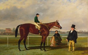 Mr. Martinson's Nancy, F. Marson Up, J. Marson And A Groom Oil painting by Alfred Frank De Prades