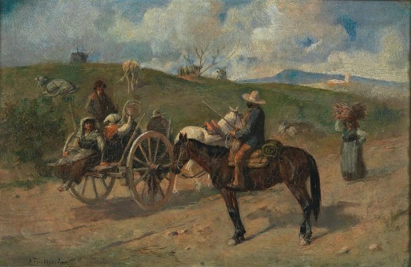 Gesprach auf der Landstrase by Alfred Friedlander - Hand-Painted Oil Painting Reproduction