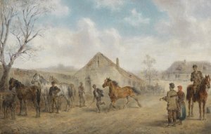 Pferdemarkt am Dorfplatz by Alfred Friedlander Oil Painting