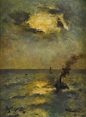 Ships, Sun Breaking Through Clouds by Alfred George Stevens Oil Painting