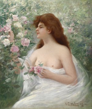 Junge Frau Rosen pfluckend by Alfred Glendening Jr. Oil Painting