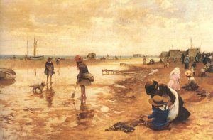 A Day at the Seaside by Alfred Glendening Oil Painting