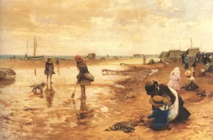A Day at the Seaside by Alfred Glendening Oil Painting