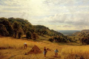 Harvesting At Luccombe, Isle Of Wight Oil painting by Alfred Glendening