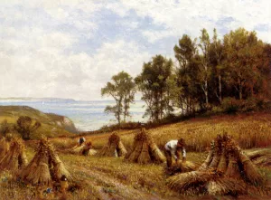 In The Cornfields, Near Luccombe, Isle Of Wight painting by Alfred Glendening