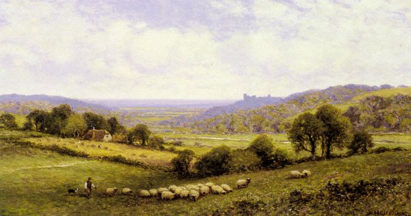 Main Product Photo of Near Amberley, Sussex, with Arundel Castle in the Distance Painting by Alfred Glendening