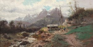 A Wild Mountain Landscape by Alfred Godchaux Oil Painting