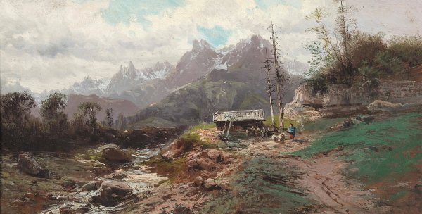 A Wild Mountain Landscape by Alfred Godchaux - Hand-Painted Oil Painting Reproduction