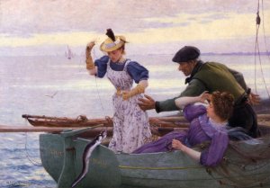 Her First Catch by Alfred Guillou Oil Painting