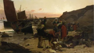 Reeling in the Catch by Alfred Guillou Oil Painting