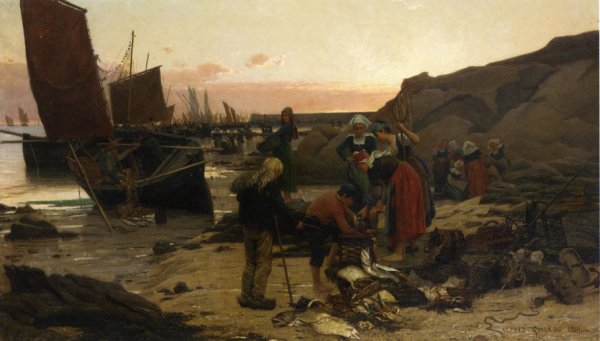 Main Product Photo of Reeling in the Catch Painting by Alfred Guillou