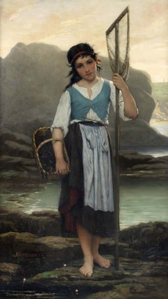 The Mussel Gatherer by Alfred Guillou - Hand-Painted Oil Painting Reproduction