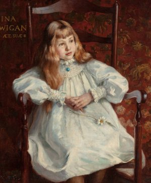 Portrait of Ina Wigan, age eight by Alfred Hartley Oil Painting