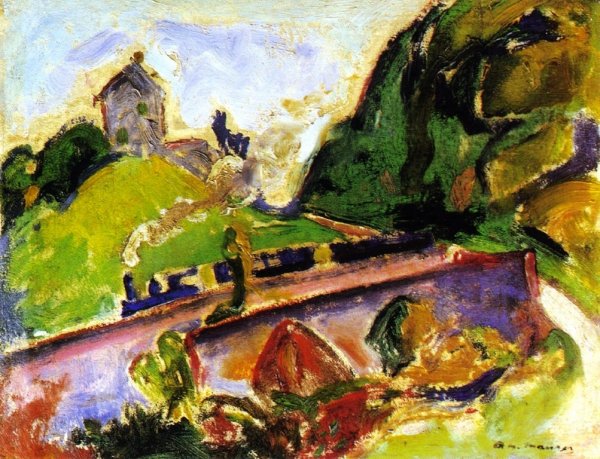 Main Product Photo of Fauve Landscape with Train Painting by Alfred Henry Maurer