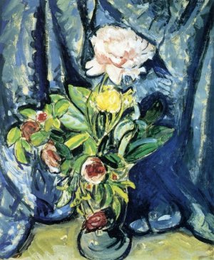 Flowers Against a Blue Drape Oil painting by Alfred Henry Maurer