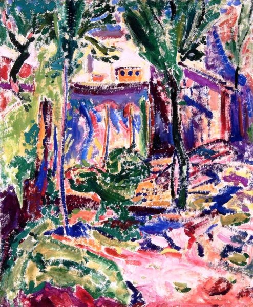 Main Product Photo of Landscape with Houses and Wall, Frost and Fog, Eragny Painting by Alfred Henry Maurer