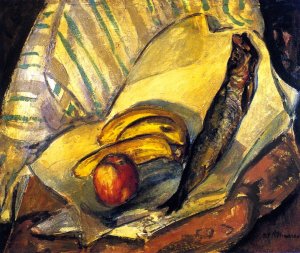 Still Life with Trout, Bananas and Apple Oil painting by Alfred Henry Maurer