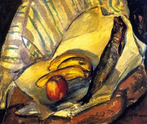 Still Life with Trout, Bananas and Apple Oil painting by Alfred Henry Maurer