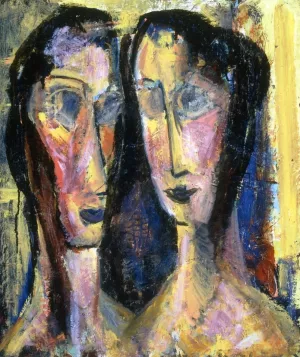 Two Heads with Yellow Background by Alfred Henry Maurer Oil Painting