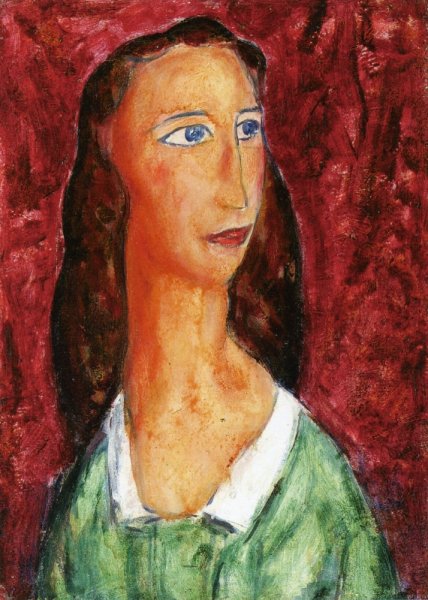 Main Product Photo of Woman in a Green Dress with White Collar Painting by Alfred Henry Maurer