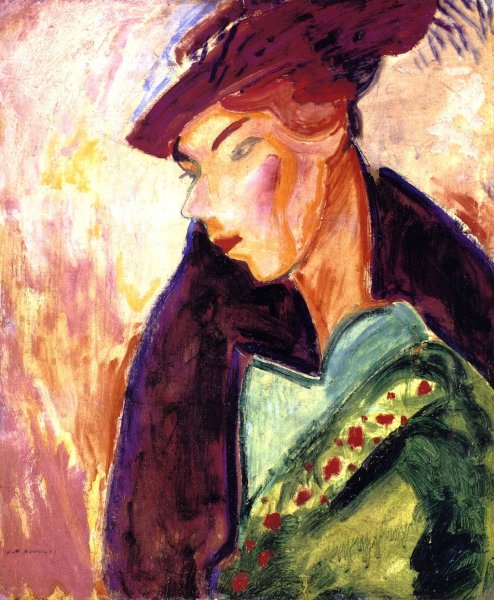 Main Product Photo of Woman with a Hat Painting by Alfred Henry Maurer