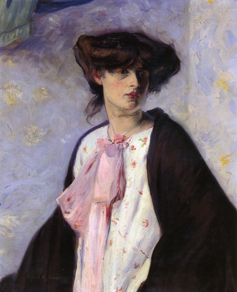 Main Product Photo of Woman with a Pink Bow Painting by Alfred Henry Maurer