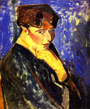 Woman with Blue Background by Alfred Henry Maurer - Oil Painting Reproduction