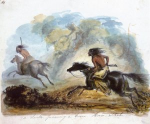 A Snake Pursuing a Crow Horse Stealer Oil painting by Alfred Jacob Miller
